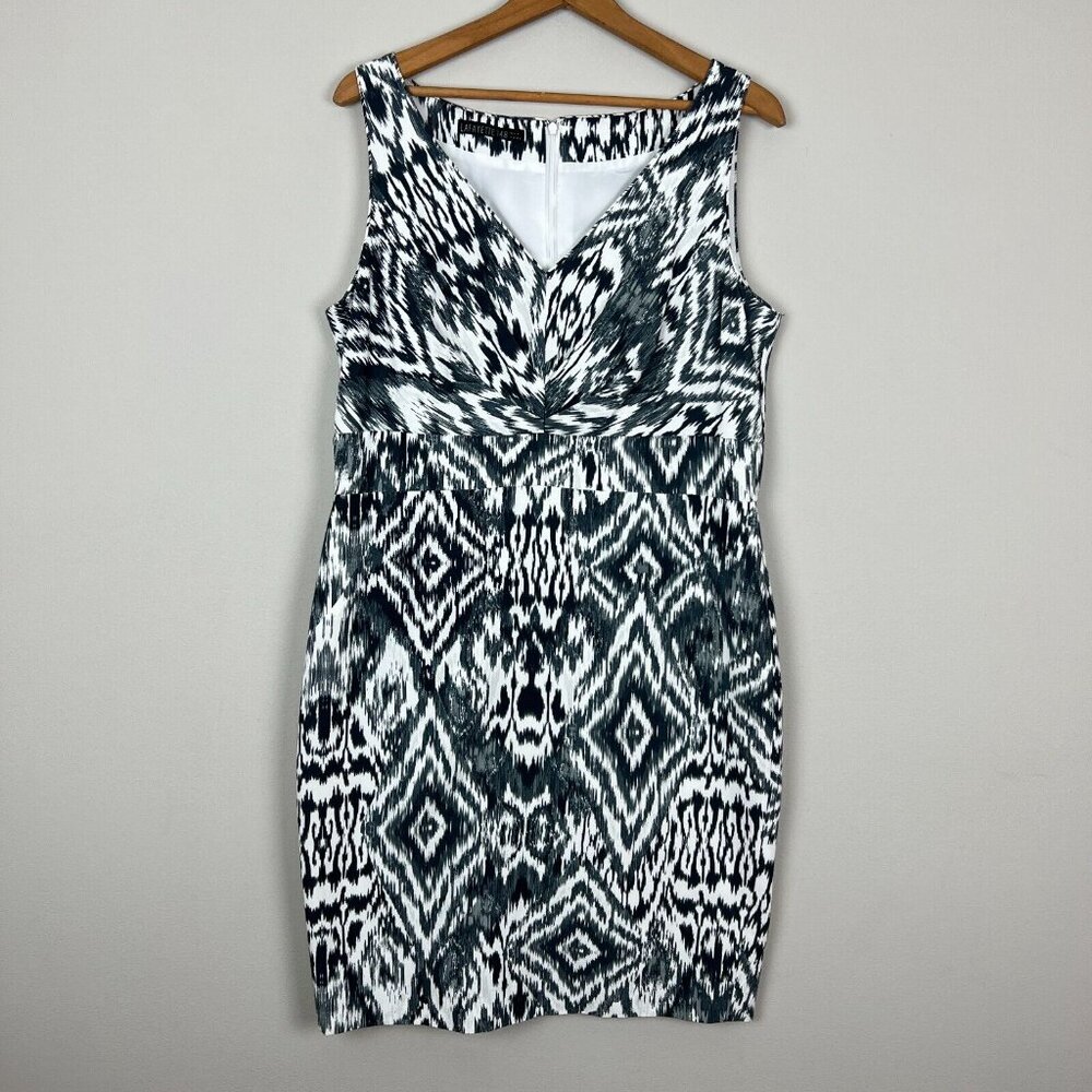 LAFAYETTE 148 Dress Womens 10 Black White Printed Sheath Sleeveless V-Neck 10/12
